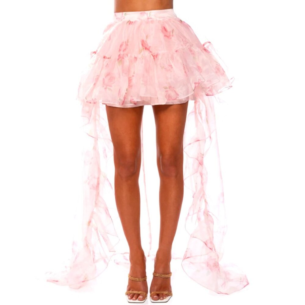 Stasia Lost In A Dream Pink Rose Floral Tulle High Low Skirt XL - Picture 7 of 10